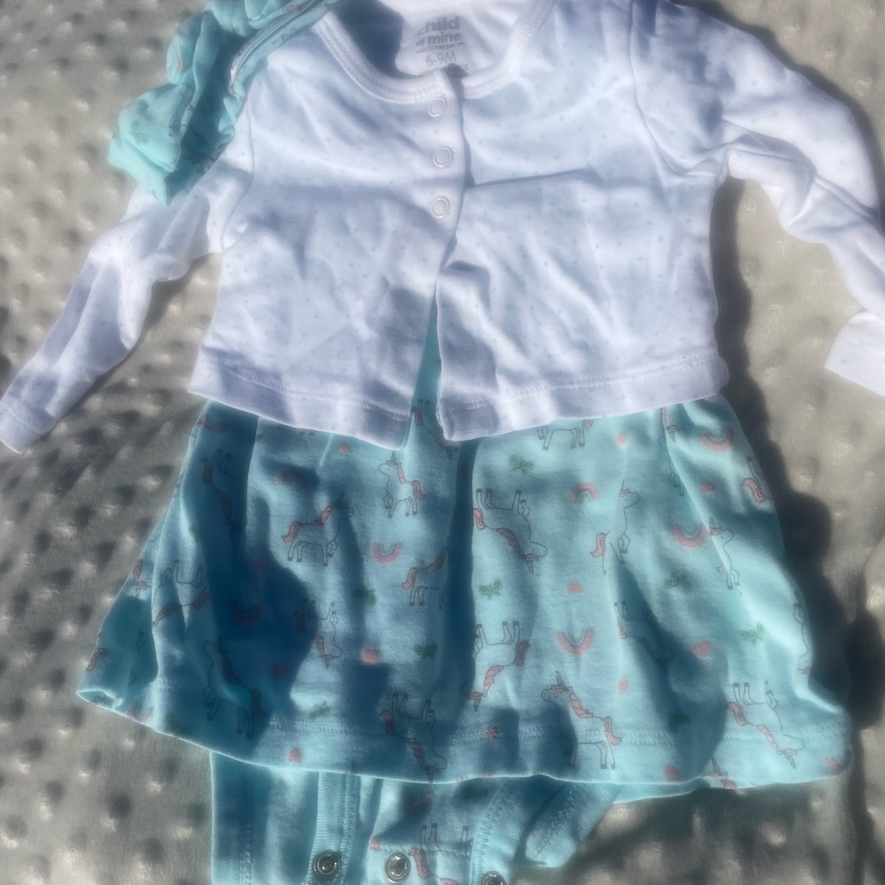 Child of Mine White and Mint Unicorn Matching Set